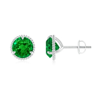 7mm AAAA Rope Framed Claw-Set Emerald Martini Stud Earrings in P950 Platinum