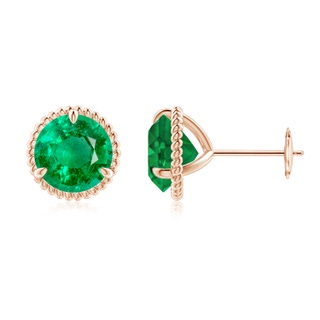 8mm AAA Rope Framed Claw-Set Emerald Martini Stud Earrings in Rose Gold