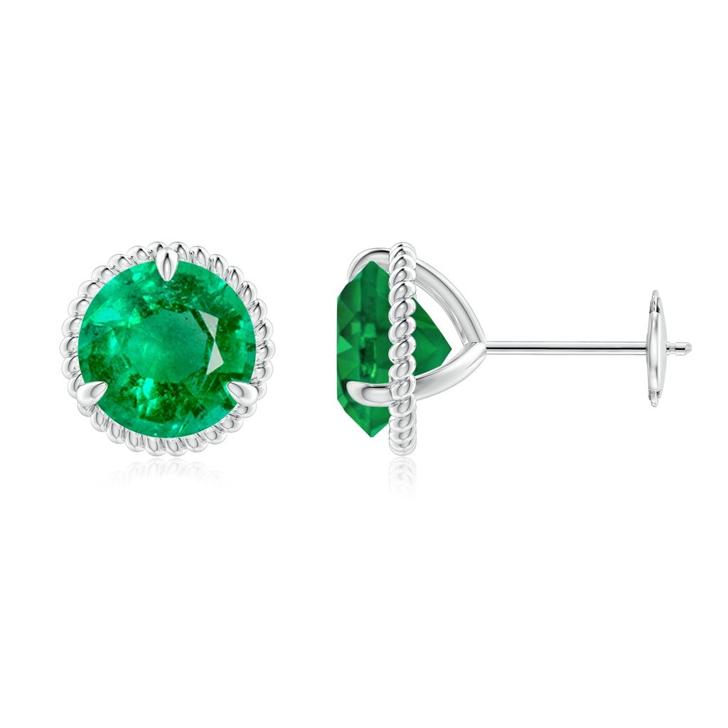 8mm AAA Rope Framed Claw-Set Emerald Martini Stud Earrings in White Gold