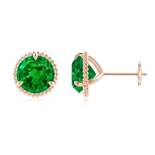 8mm AAAA Rope Framed Claw-Set Emerald Martini Stud Earrings in Rose Gold