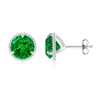 8mm AAAA Rope Framed Claw-Set Emerald Martini Stud Earrings in S999 Silver