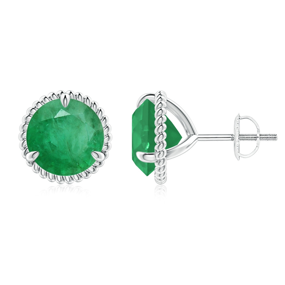 9mm A Rope Framed Claw-Set Emerald Martini Stud Earrings in P950 Platinum 