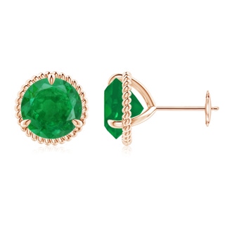 9mm AA Rope Framed Claw-Set Emerald Martini Stud Earrings in Rose Gold