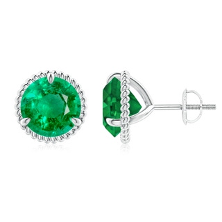 9mm AAA Rope Framed Claw-Set Emerald Martini Stud Earrings in P950 Platinum