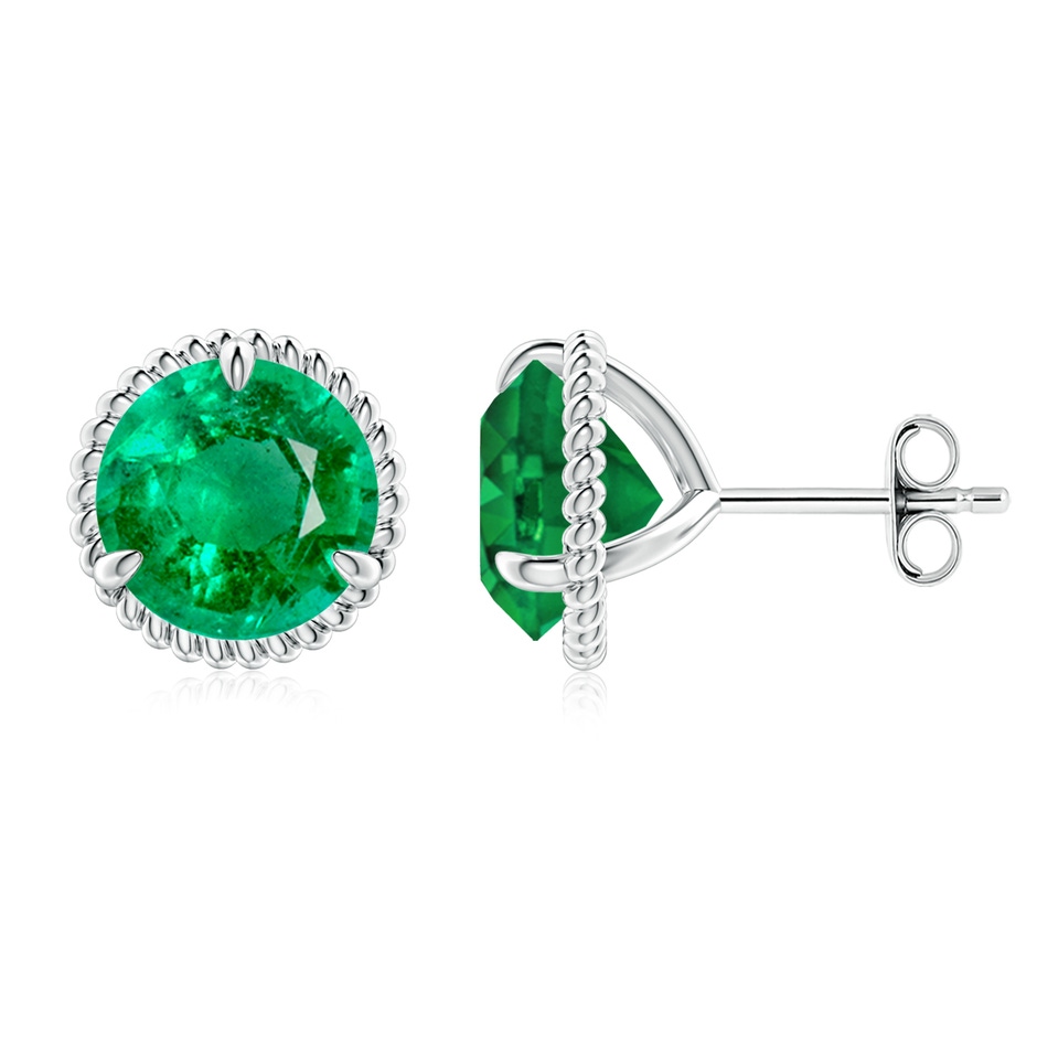 9mm AAA Rope Framed Claw-Set Emerald Martini Stud Earrings in S999 Silver 