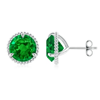 9mm AAAA Rope Framed Claw-Set Emerald Martini Stud Earrings in S999 Silver