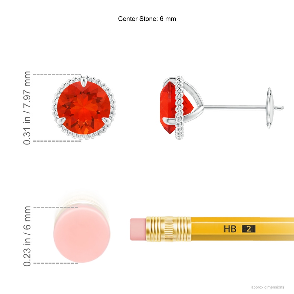 6mm AAAA Rope Framed Claw-Set Fire Opal Martini Stud Earrings in White Gold ruler