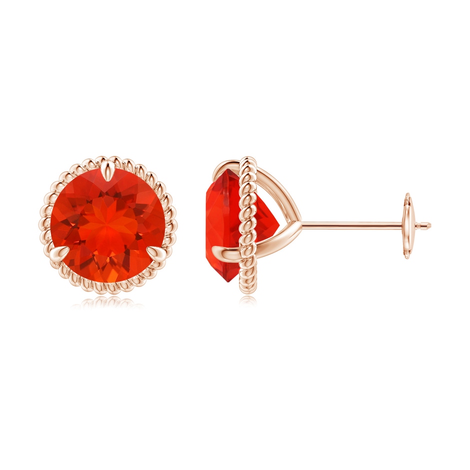 8mm AAAA Rope Framed Claw-Set Fire Opal Martini Stud Earrings in Rose Gold 