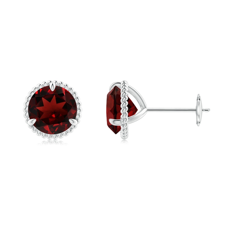 7mm AAA Rope Framed Claw-Set Garnet Martini Stud Earrings in White Gold 