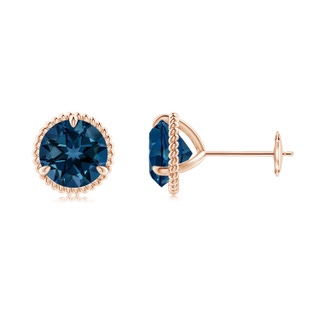 7mm AAAA Rope Framed Claw-Set London Blue Topaz Martini Stud Earrings in Rose Gold