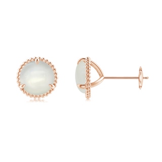 7mm AAAA Rope Framed Claw-Set Moonstone Martini Stud Earrings in 18K Rose Gold