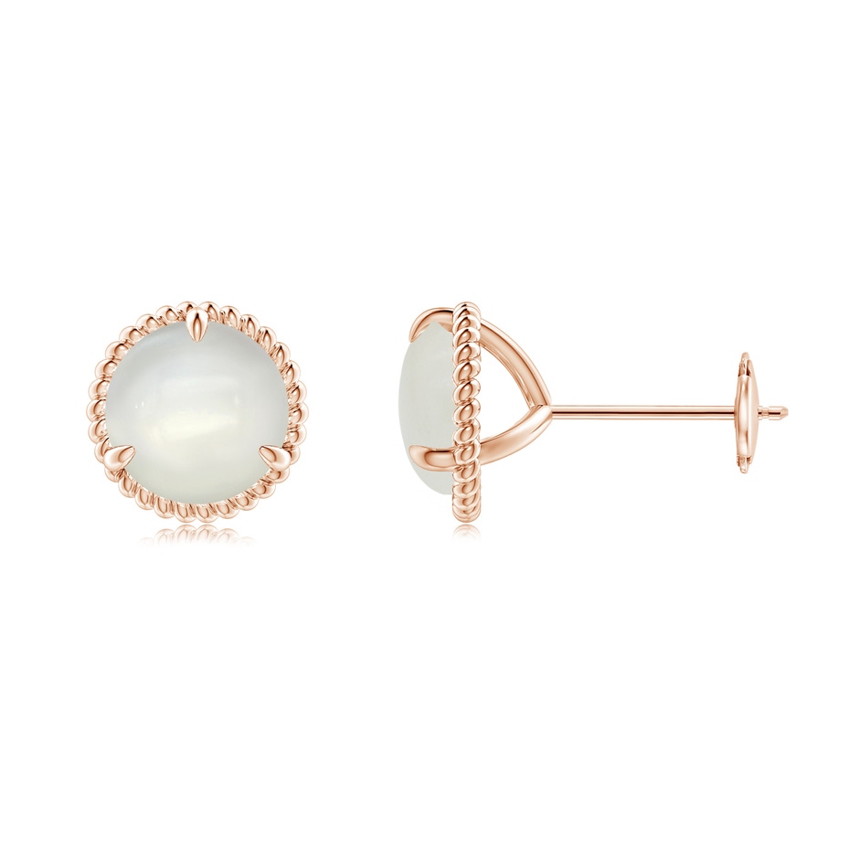 7mm AAAA Rope Framed Claw-Set Moonstone Martini Stud Earrings in Rose Gold 