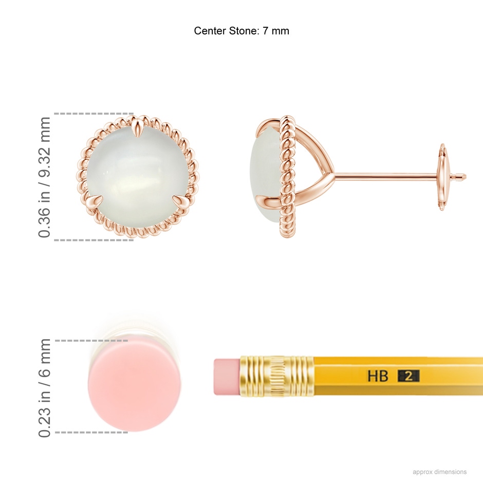 7mm AAAA Rope Framed Claw-Set Moonstone Martini Stud Earrings in Rose Gold ruler