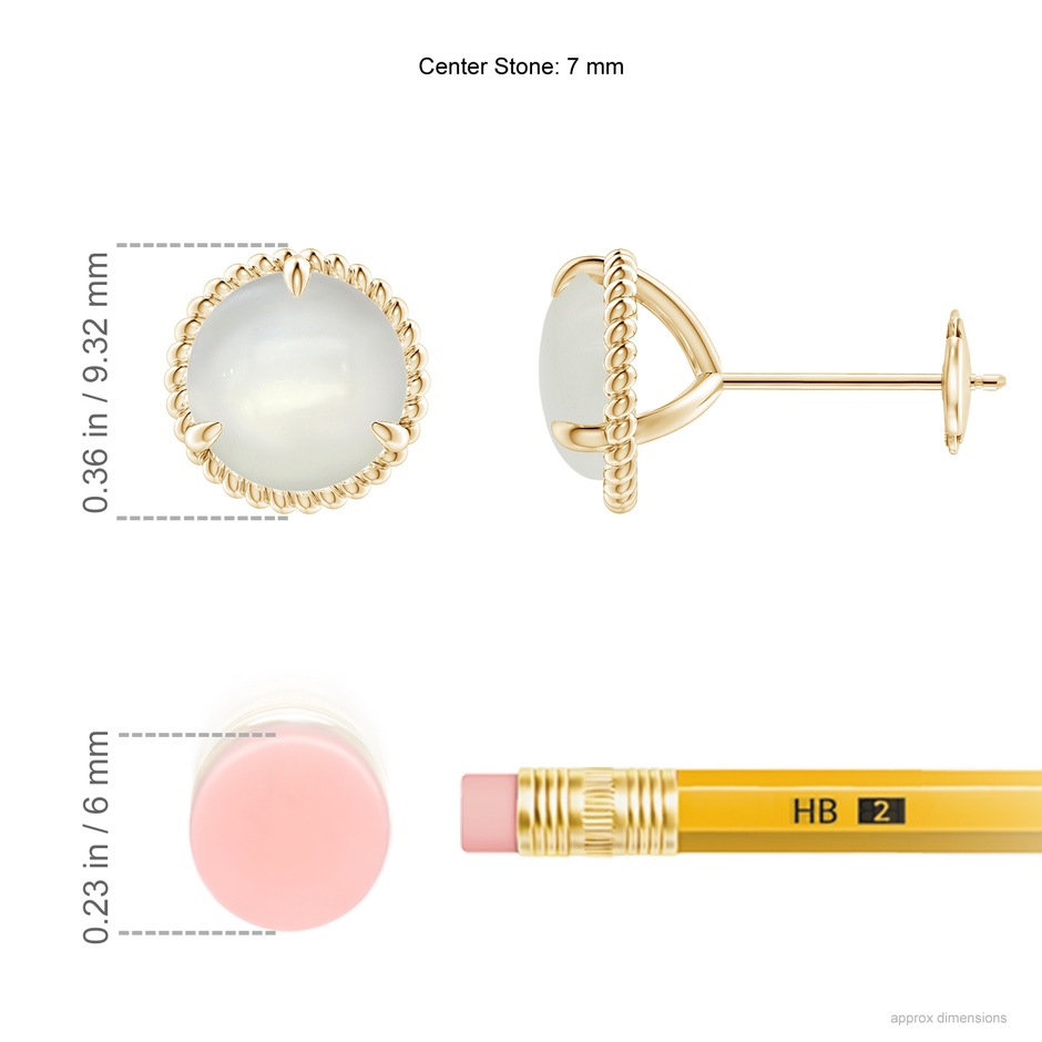 7mm AAAA Rope Framed Claw-Set Moonstone Martini Stud Earrings in Yellow Gold ruler