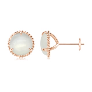 8mm AAAA Rope Framed Claw-Set Moonstone Martini Stud Earrings in 18K Rose Gold