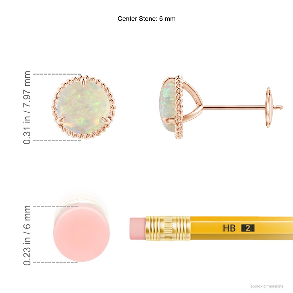 6mm AAA Rope Framed Claw-Set Opal Martini Stud Earrings in Rose Gold ruler