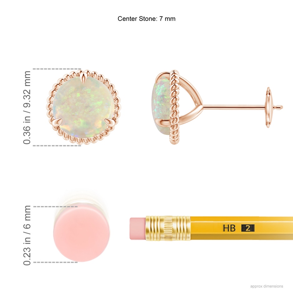 7mm AAA Rope Framed Claw-Set Opal Martini Stud Earrings in Rose Gold ruler