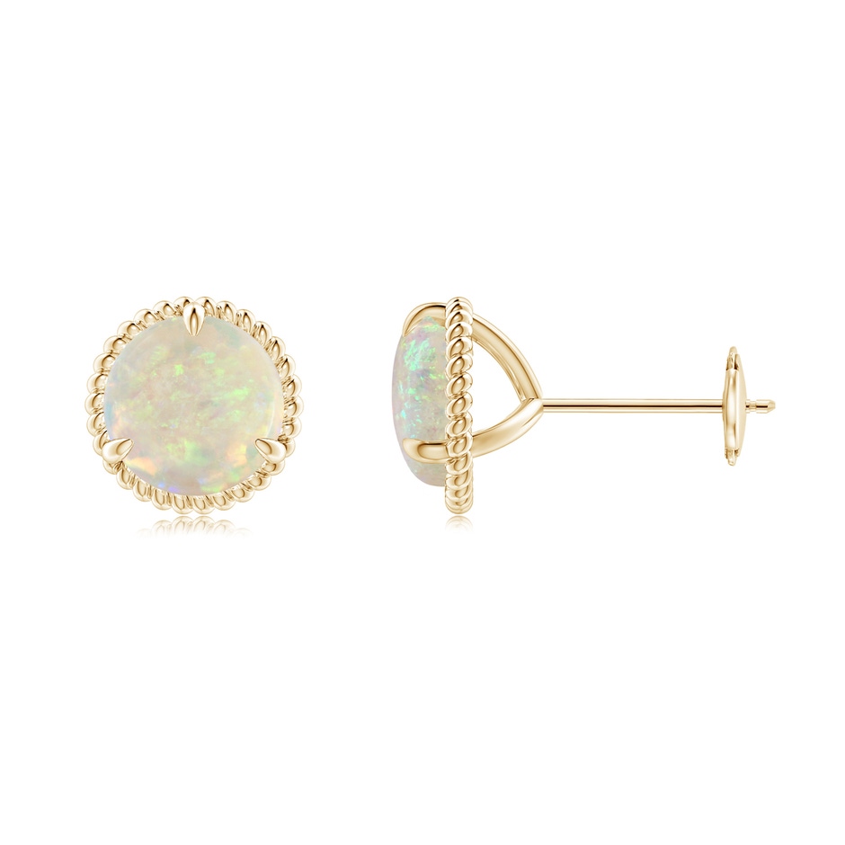 7mm AAA Rope Framed Claw-Set Opal Martini Stud Earrings in Yellow Gold 