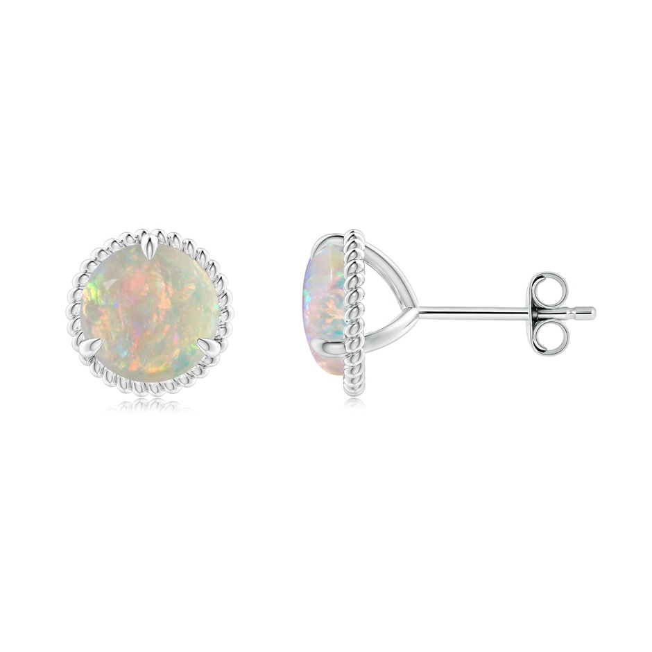 7mm AAAA Rope Framed Claw-Set Opal Martini Stud Earrings in S999 Silver 