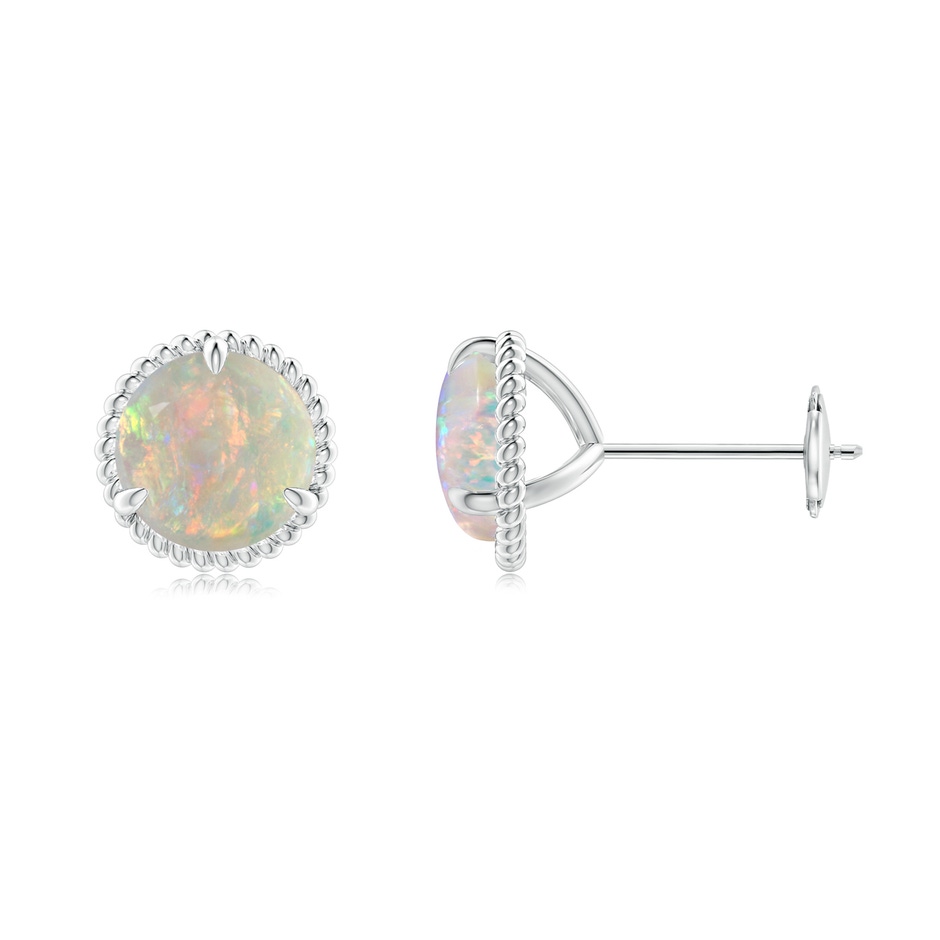 7mm AAAA Rope Framed Claw-Set Opal Martini Stud Earrings in White Gold 