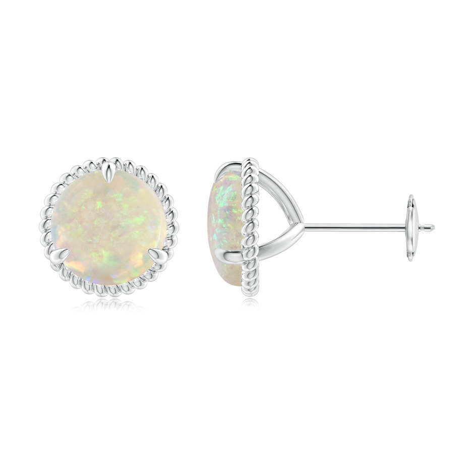 8mm AAA Rope Framed Claw-Set Opal Martini Stud Earrings in White Gold 