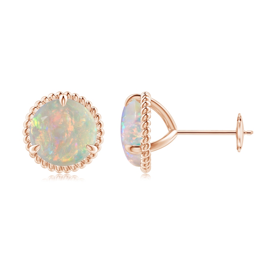 8mm AAAA Rope Framed Claw-Set Opal Martini Stud Earrings in Rose Gold 