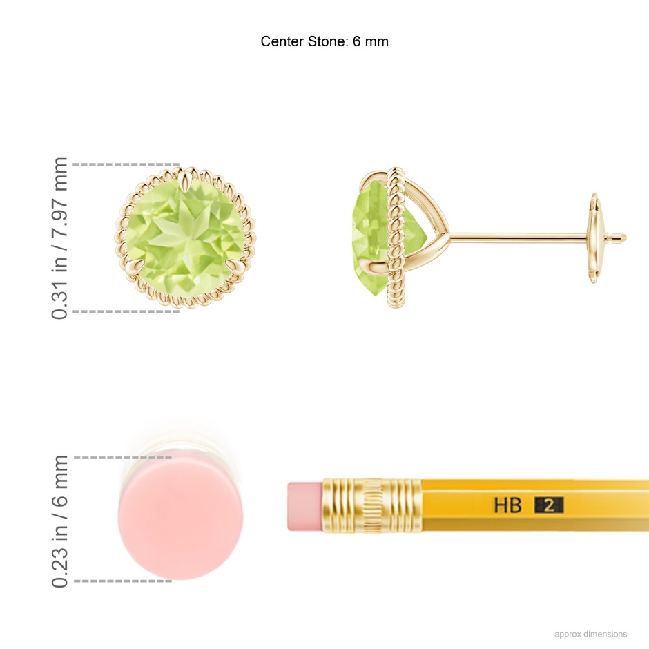 6mm A Rope Framed Claw-Set Peridot Martini Stud Earrings in Yellow Gold ruler