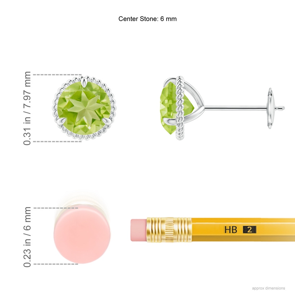6mm AA Rope Framed Claw-Set Peridot Martini Stud Earrings in White Gold ruler