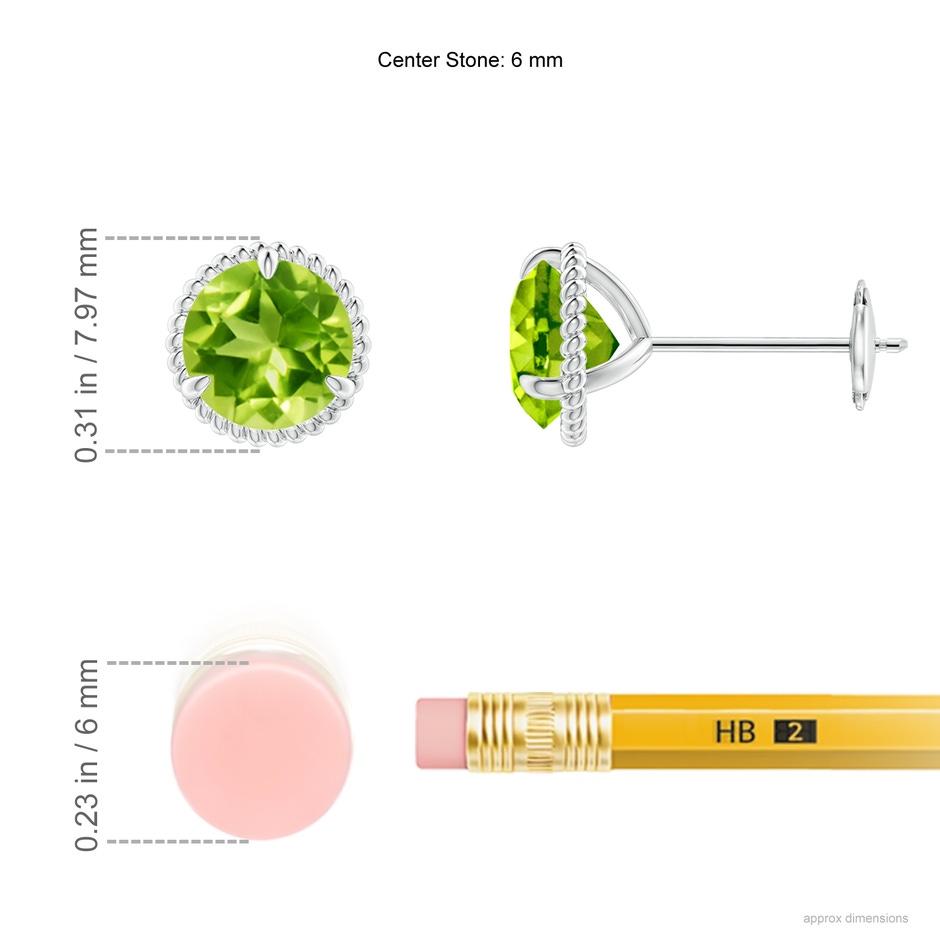 6mm AAA Rope Framed Claw-Set Peridot Martini Stud Earrings in White Gold ruler
