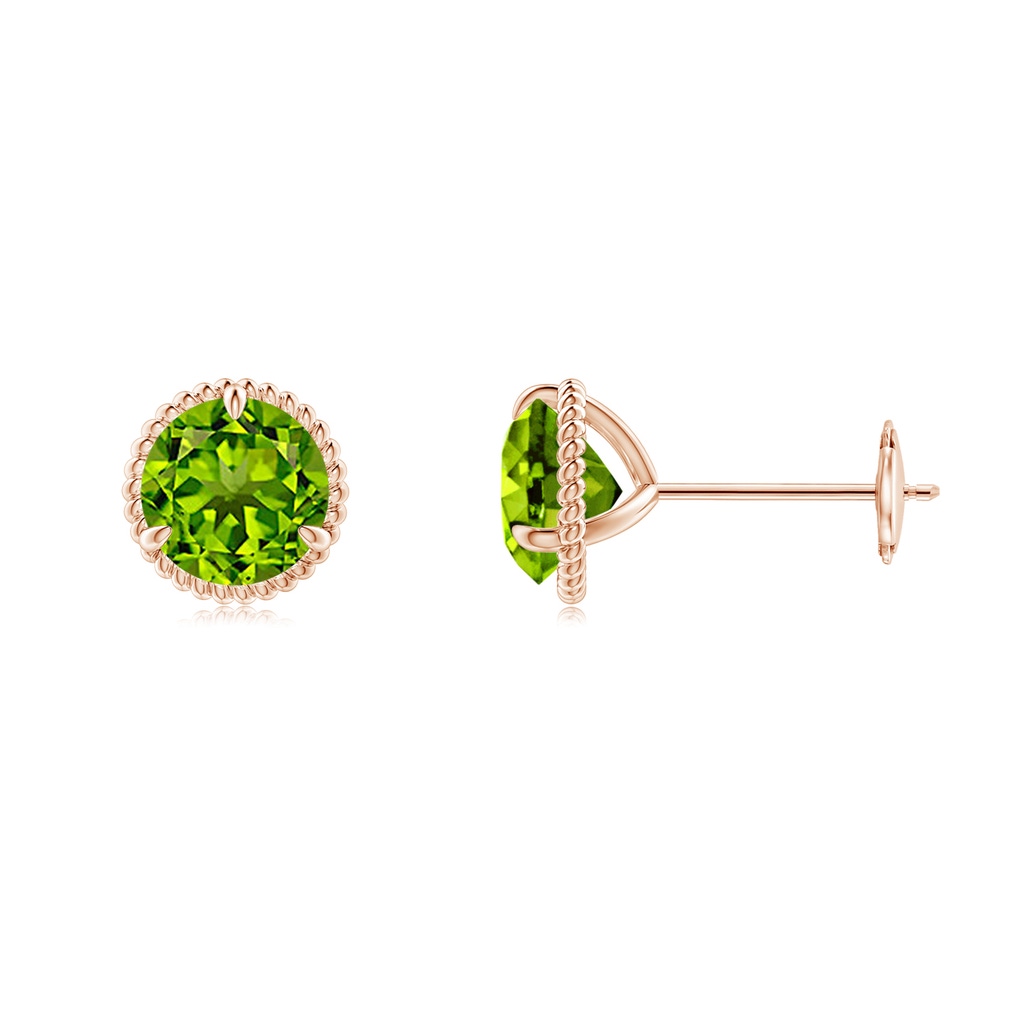6mm AAAA Rope Framed Claw-Set Peridot Martini Stud Earrings in Rose Gold