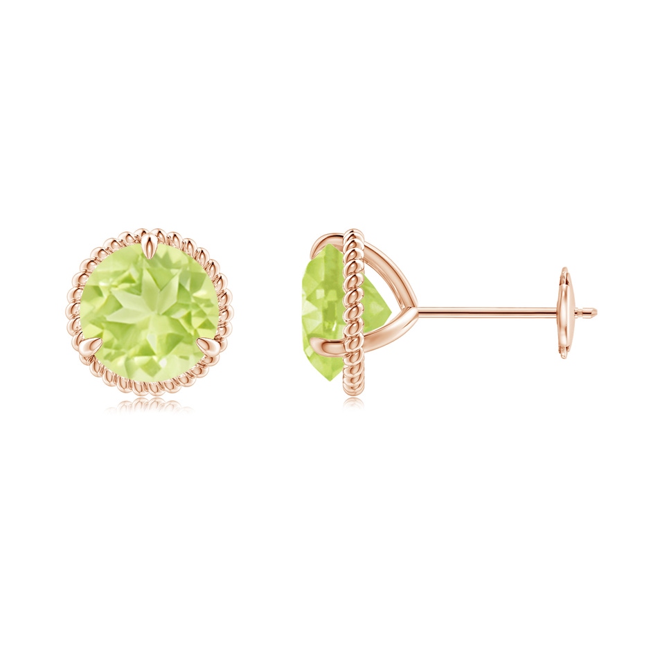 7mm A Rope Framed Claw-Set Peridot Martini Stud Earrings in Rose Gold 
