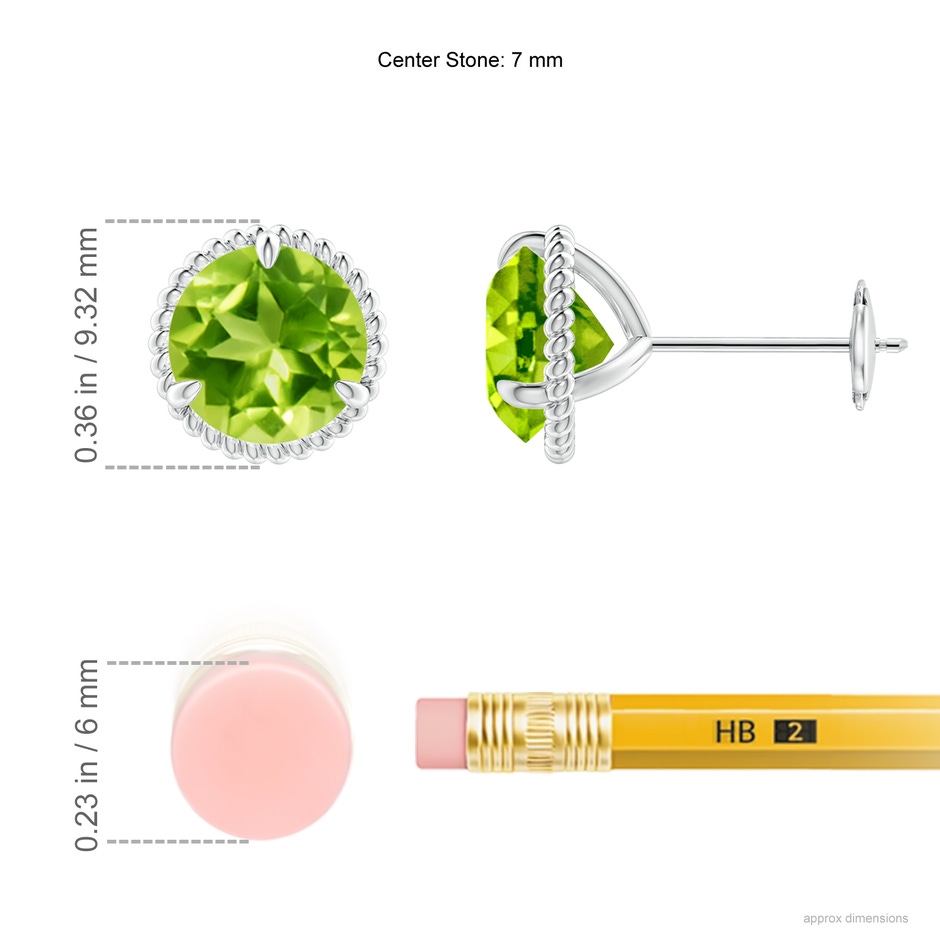 7mm AAA Rope Framed Claw-Set Peridot Martini Stud Earrings in White Gold ruler