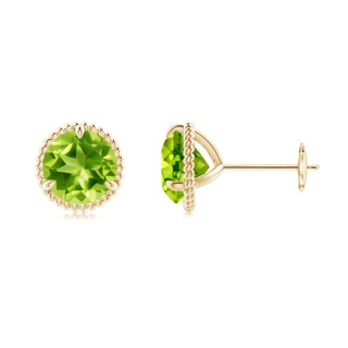 7mm AAA Rope Framed Claw-Set Peridot Martini Stud Earrings in Yellow Gold