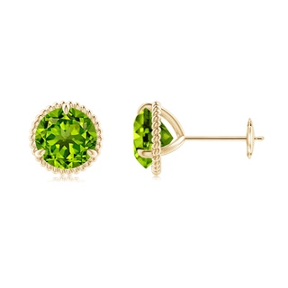 7mm AAAA Rope Framed Claw-Set Peridot Martini Stud Earrings in Yellow Gold