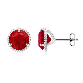 8mm AAA Rope Framed Claw-Set Ruby Martini Stud Earrings in S999 Silver