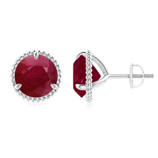 9mm A Rope Framed Claw-Set Ruby Martini Stud Earrings in P950 Platinum