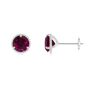 6mm AAA Rope Framed Claw-Set Rhodolite Martini Stud Earrings in White Gold