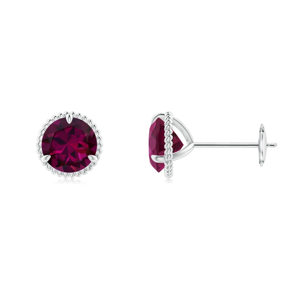 6mm AAAA Rope Framed Claw-Set Rhodolite Martini Stud Earrings in White Gold