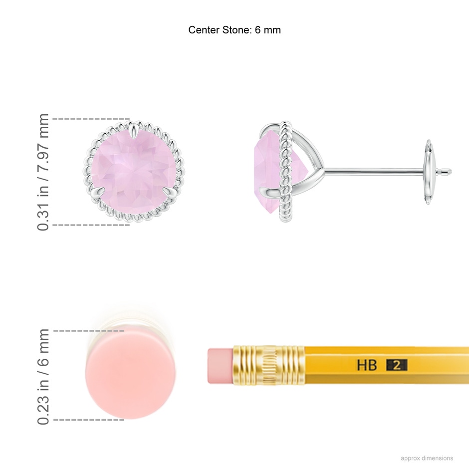 6mm AAA Rope Framed Claw-Set Rose Quartz Martini Stud Earrings in White Gold ruler