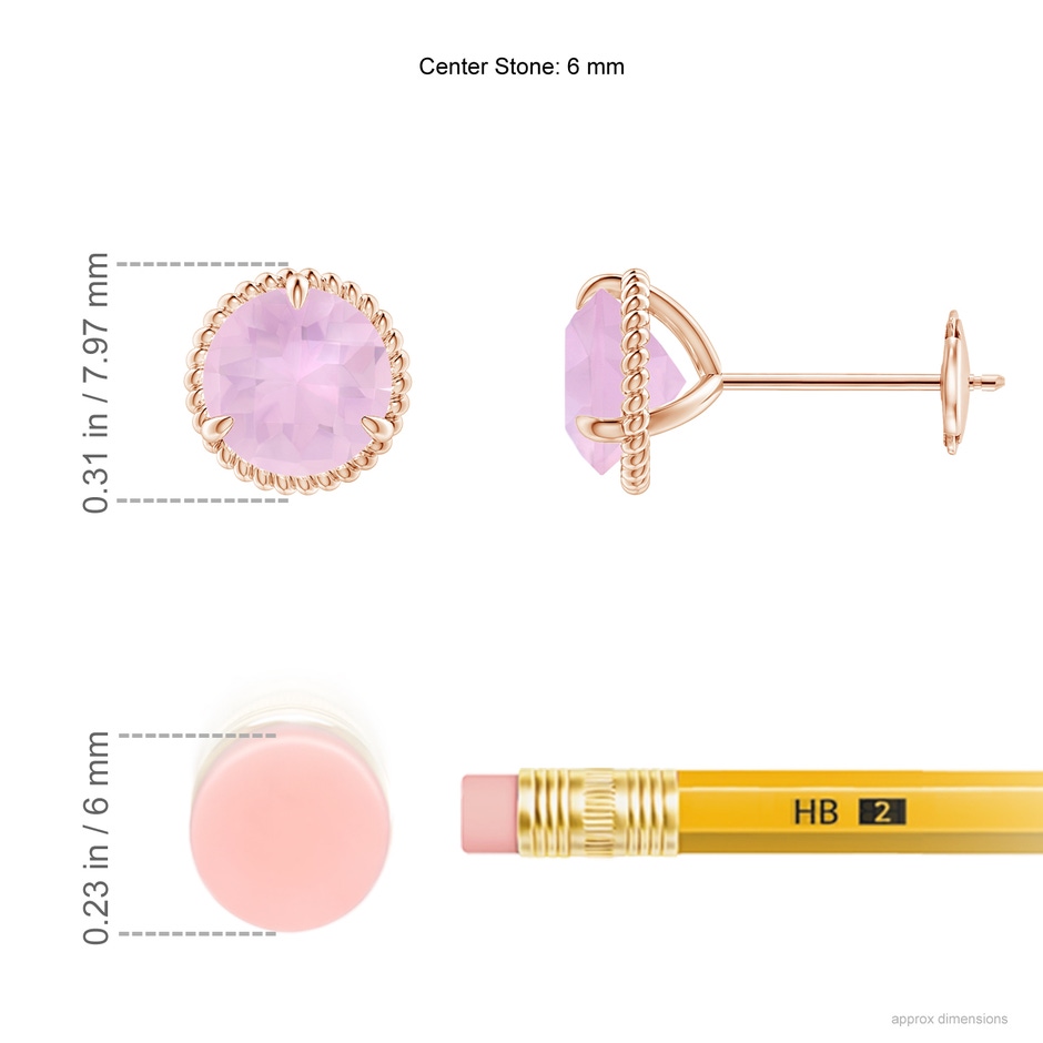 6mm AAAA Rope Framed Claw-Set Rose Quartz Martini Stud Earrings in Rose Gold ruler