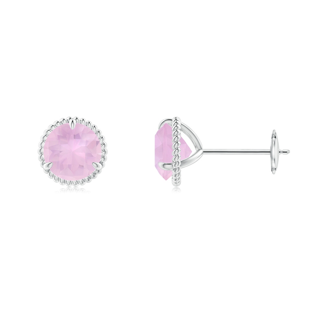 6mm AAAA Rope Framed Claw-Set Rose Quartz Martini Stud Earrings in White Gold