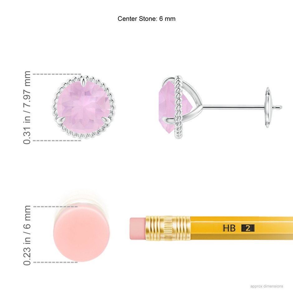 6mm AAAA Rope Framed Claw-Set Rose Quartz Martini Stud Earrings in White Gold ruler