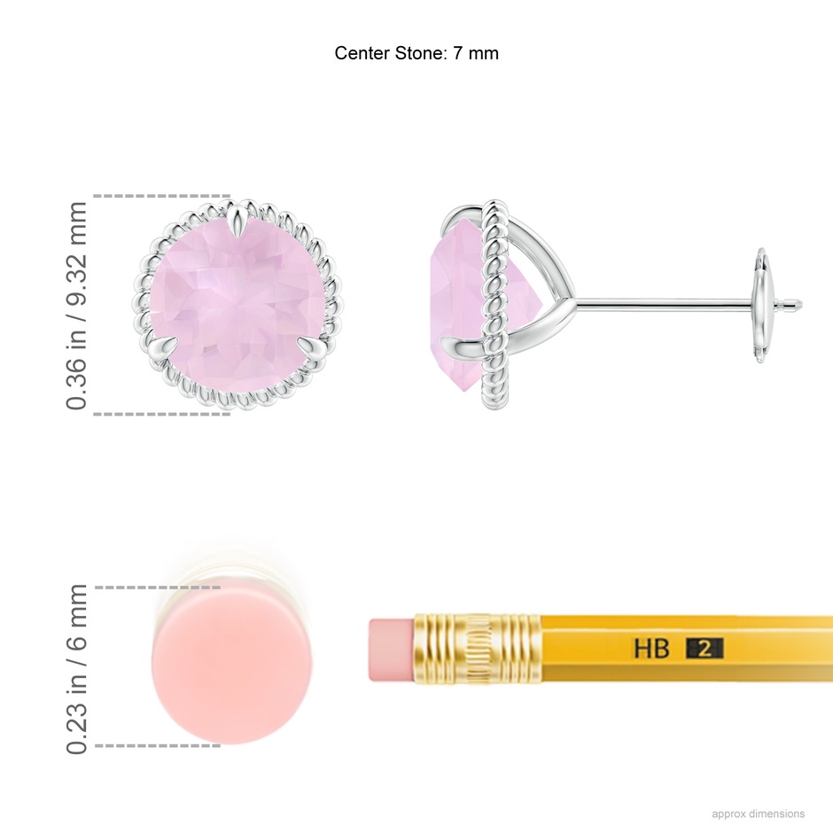 7mm AAA Rope Framed Claw-Set Rose Quartz Martini Stud Earrings in 18K White Gold ruler