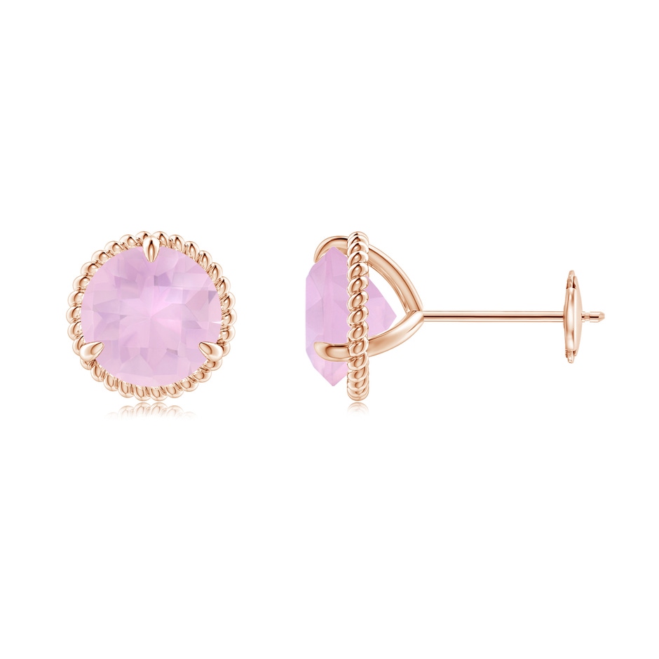 7mm AAAA Rope Framed Claw-Set Rose Quartz Martini Stud Earrings in 18K Rose Gold 