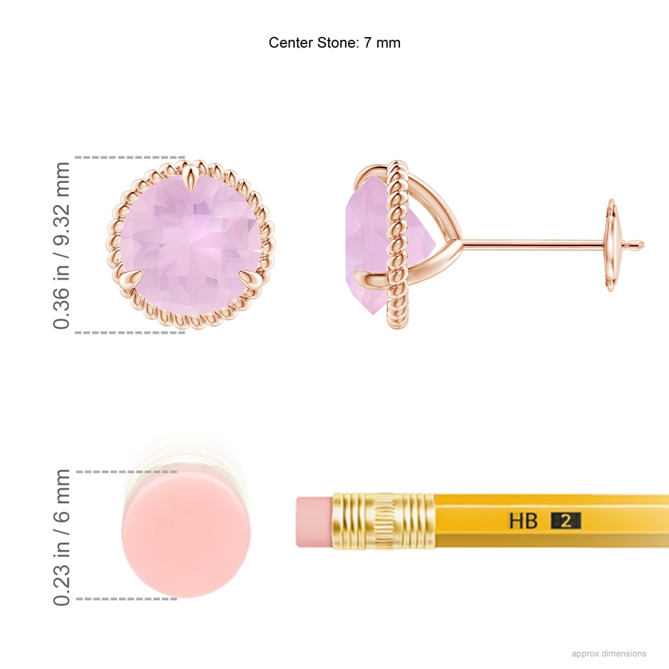 7mm AAAA Rope Framed Claw-Set Rose Quartz Martini Stud Earrings in 18K Rose Gold ruler