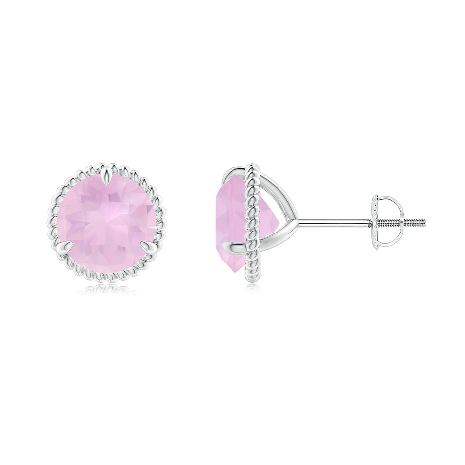 7mm AAAA Rope Framed Claw-Set Rose Quartz Martini Stud Earrings in P950 Platinum 