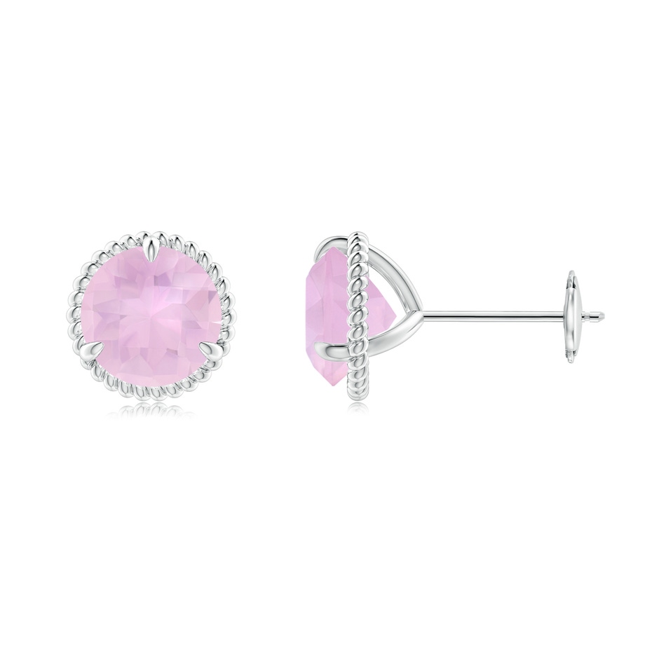 7mm AAAA Rope Framed Claw-Set Rose Quartz Martini Stud Earrings in White Gold 