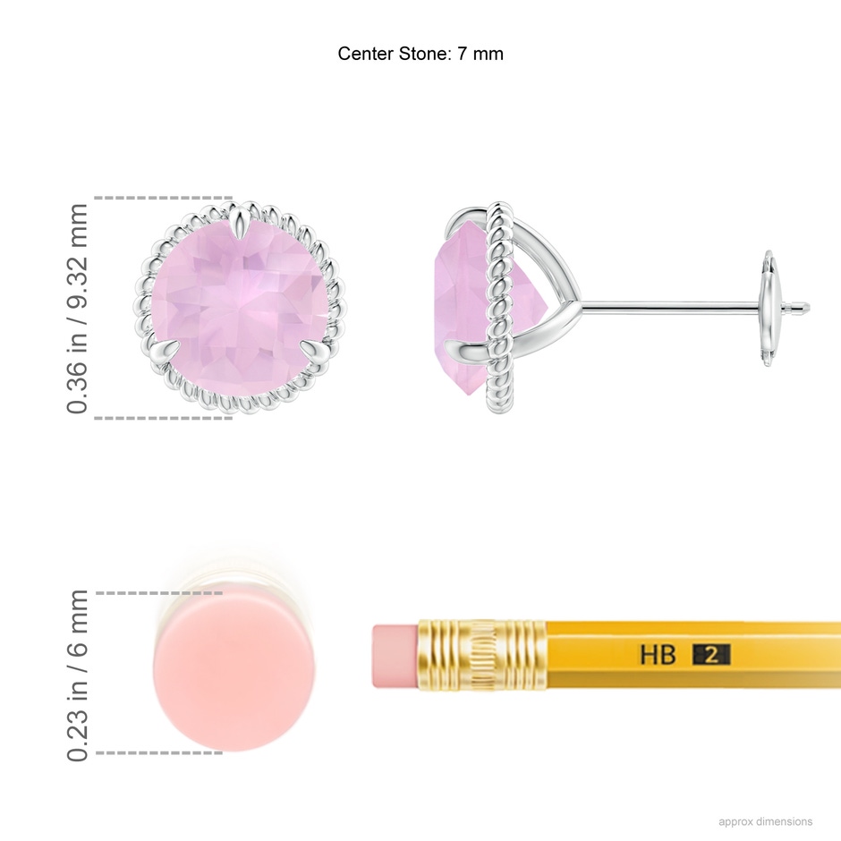 7mm AAAA Rope Framed Claw-Set Rose Quartz Martini Stud Earrings in White Gold ruler