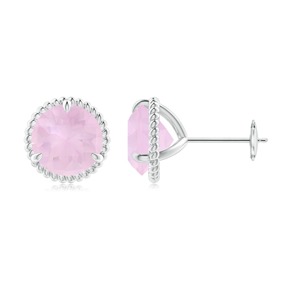 8mm AAA Rope Framed Claw-Set Rose Quartz Martini Stud Earrings in White Gold 
