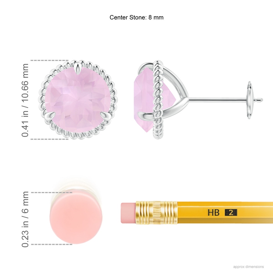8mm AAA Rope Framed Claw-Set Rose Quartz Martini Stud Earrings in White Gold ruler